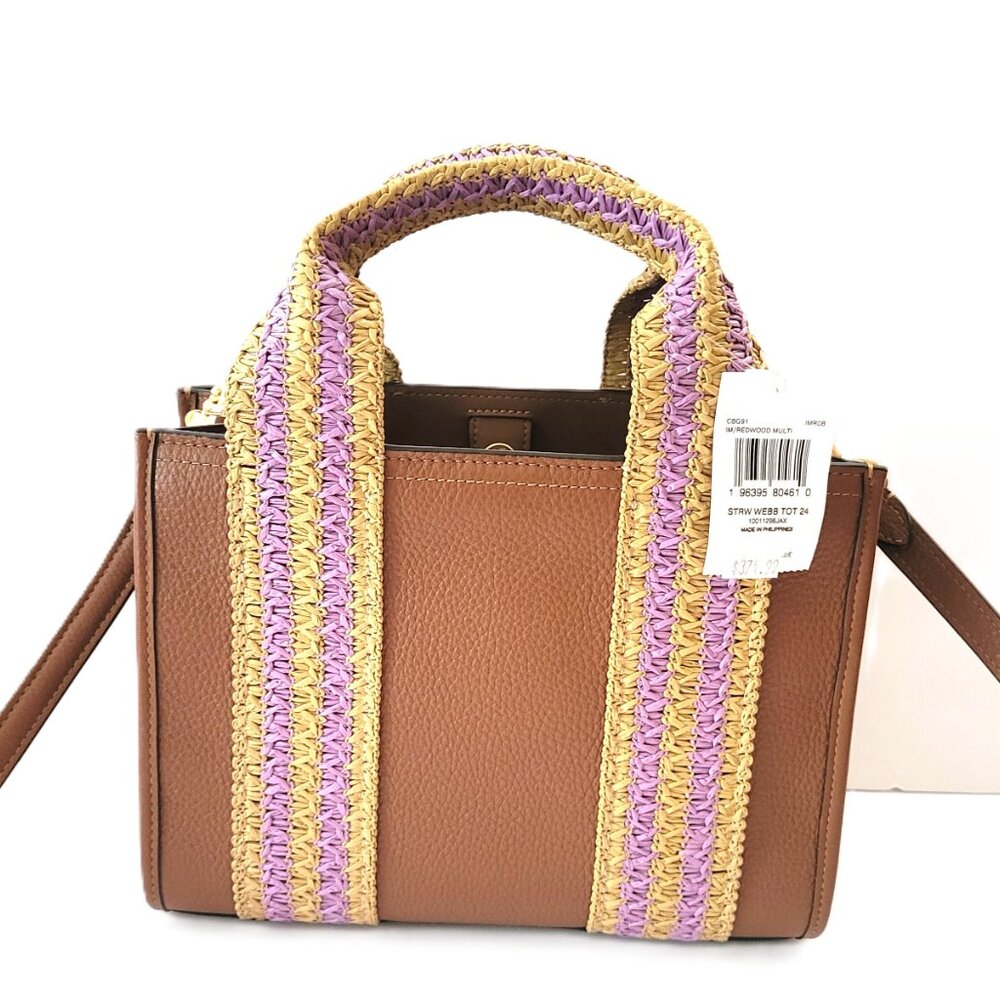 Coach CBG91 Straw Webbing Smith Tote 24 Crossbody Handbag Redwood Multi - Picture 4 of 7